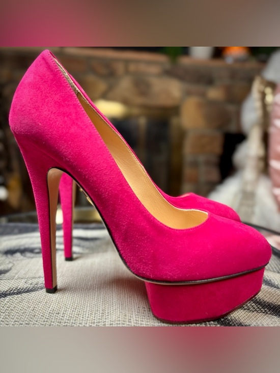 Charlotte Olympia Shoes - Charlotte Olympia Magenta Suede 1.5” Platform w/ 5.75” Heel, Sz 38.5/8